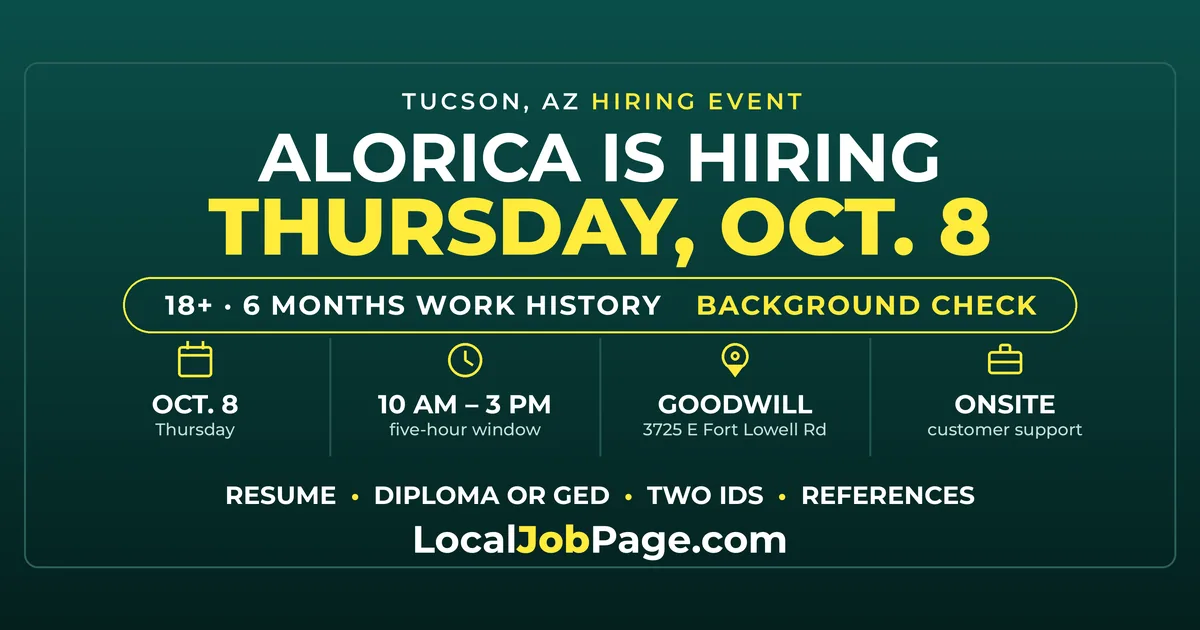 Alorica Hiring Event Comes to Tucson's Goodwill Career Center Oct. 8